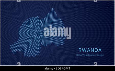 Ruandische stilisierte Punktkarte im modernen kreisförmigen Data-Tech-Visualisierungskonzept. Stock Vektor