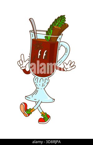 Grooviger Weihnachtsglühwein-Charakter im Retro-Stil Stock Vektor
