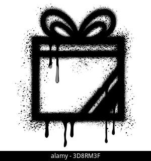 Geschenkbox-Symbol im Graffiti-Stil mit schwarzer Sprühfarbe. Symbol für Geburtstagsgeschenk Stock Vektor