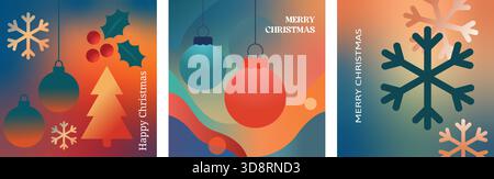 Set aus modernen Weihnachtsgrußkarten-Vektoren mit Ornamenten, Schneeflocken und festlichen Elementen. Stock Vektor