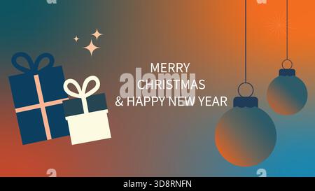 Moderne Weihnachts- und Neujahrsgrußkarte Vektor mit Geschenken und Ornamenten. Stock Vektor
