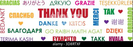 Dankeschön Text in verschiedenen Sprachen Vektor-Illustration Stock Vektor