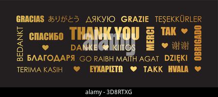 Dankeschön Text in verschiedenen Sprachen Vektor-Illustration Stock Vektor
