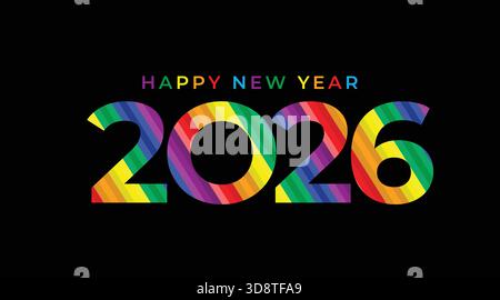 2026 Happy New Year farbenprächtiges Poster, Hintergrund. Abbildung des Vektormaterials Stock Vektor