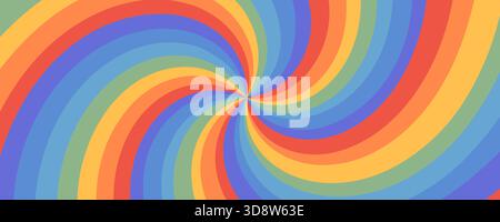 Abstrakter psychedelischer Hintergrund mit Regenbogenmuster in kräftigen Farben. Grooviges Retro-Design, perfekt für Poster, Drucke, Branding und Verpackungen Stock Vektor