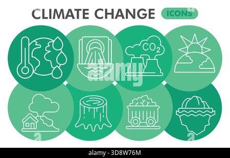 Sammlung oder Skizzen von Symbolen für den Klimawandel, Luftblasen in dünnen Linien für Web und App. Vektorgrafiken isoliert auf weißem Ba Stock Vektor