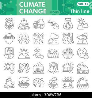 Sammlung oder Skizzen von Symbolen für den Klimawandel, Themenleiste für Atmosphäre in dünnen Linien für Web und App. Vektorgrafiken isoliert auf weißem Backgr Stock Vektor