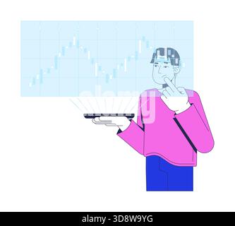 Analyse von holografischen Aktiendiagrammen auf 2D-Illustrationskonzept des Smartphones Stock Vektor