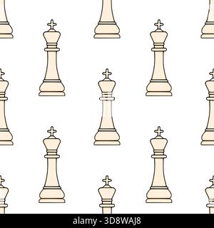 Nahtloses Vektormuster aus stilisierten hellbeigen Schachspielern mit schwarzen Umrissen auf weißem Hintergrund, die an ein minimalistisches und klassisches Spiel erinnern Stock Vektor