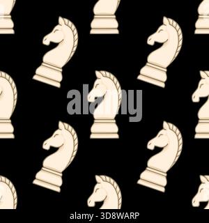 Ein nahtloses Vektormuster mit hellen, cremefarbenen Schachrittern mit dezenter Schattierung vor einem krassen schwarzen Hintergrund, was ein minimalistisches und minimalistisches Design schafft Stock Vektor