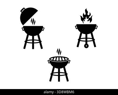 Ein detailliertes Grill-Vektor-Symbol-Set mit Clean BBQ Grill Symbolen für Kochen, Barbecue, Lebensmittel Themen, Mahlzeiten im Freien, Küchengrafiken, und Beruf Stock Vektor