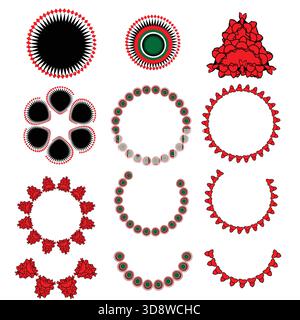 Kreative Kollektion mit dekorativen Kreisformen mit abstrakten geometrischen Mustern, Elementen im Mandala-Stil, runden Rahmen und modernem ornamentalem Design. Stock Vektor