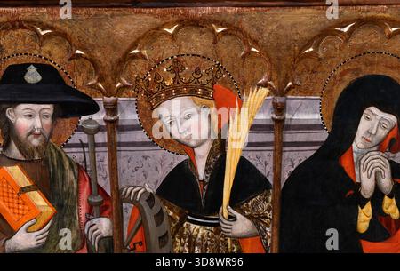Altaraufsatz von Sant Martí de Tours (gotisch, 15. Jahrhundert) aus der Sant Martí Sescorts Kirche (L'Esquirol). MEV, Vic, Osona, Barcelona, Katalonien, Spanien. Stockfoto