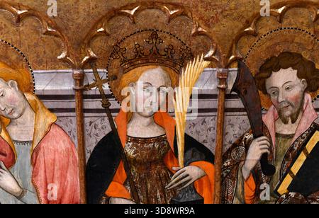 Altaraufsatz von Sant Martí de Tours (gotisch, 15. Jahrhundert) aus der Sant Martí Sescorts Kirche (L'Esquirol). MEV, Vic, Osona, Barcelona, Katalonien, Spanien. Stockfoto