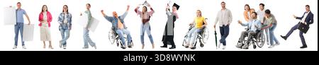 Eine Gruppe glücklicher Menschen auf weißem Hintergrund Stockfoto