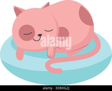 Niedliche Katze, die auf Kissen-Vektor-Symbol schläft Stock Vektor