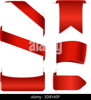 Große leere Werbebanner aus Papier. Rote Papierbänder für Preisschilder. Realistische Etiketten. Isolierte Vektordarstellung Stock Vektor