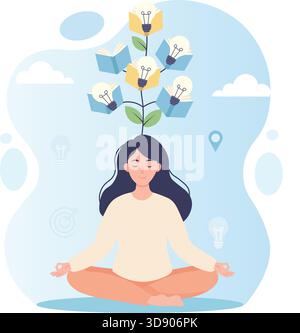 Frau, die Yoga in einer entspannenden Pose praktiziert – flache Vektor-Illustration Stock Vektor