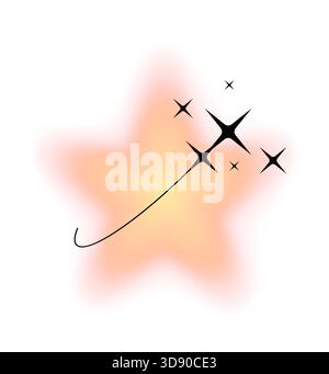 Minimalistisch anmutende fünf-Punkt-Sternform oder -Dekoration. Minimaler geometrischer Rahmen, grafisches Vektor-Designelement. Ästhetische Form oder Rahmen mit Sternenfunken, gelber Neonglüffekt Stock Vektor