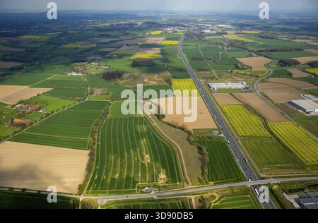 Gewerbegebiet InlogPark Hamm an der Stadtgrenze Boenen, Autobahn A2, Hamm, Ruhrgebiet, Nordrhein-Westfalen, Deutschland, DE, Europa, Luftaufnahme, b Stockfoto