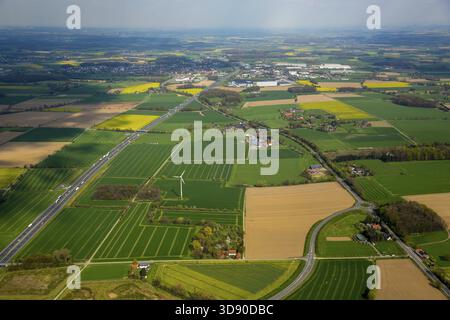 Gewerbegebiet InlogPark Hamm an der Stadtgrenze Boenen, Autobahn A2, Hamm, Ruhrgebiet, Nordrhein-Westfalen, Deutschland, DE, Europa, Luftaufnahme, b Stockfoto