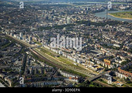 Wohnsiedlung an der Marc-Chagall-Straße, Maurice-Ravel-Park, Düsseldorf, Rheinland, Nordrhein-Westfalen, Deutschland, DE, Europa, Luftaufnahme Stockfoto