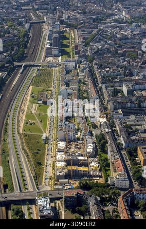 Wohnsiedlung an der Marc-Chagall-Straße, Maurice-Ravel-Park, Düsseldorf, Rheinland, Nordrhein-Westfalen, Deutschland, DE, Europa, Luftaufnahme Stockfoto