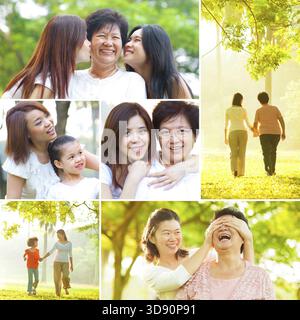 Collage Foto Muttertag Konzept. Familiengenerationen haben Spaß im Outdoor Park. Alle Fotos gehören mir Stockfoto