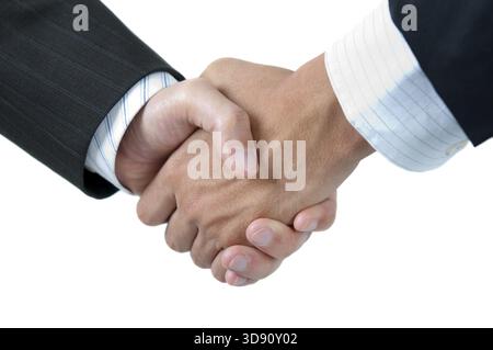 Geschäftsleute Händeschütteln isoliert auf weißem Hintergrund Stockfoto