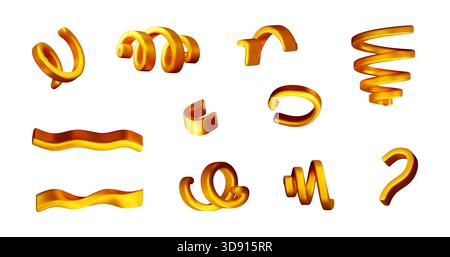 Kollektion goldener, metallischer 3D-Konfetti-Formen Stock Vektor