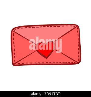 Rosafarbener Umschlag mit Herz. Abbildung mit flachem Buchstaben. Stock Vektor