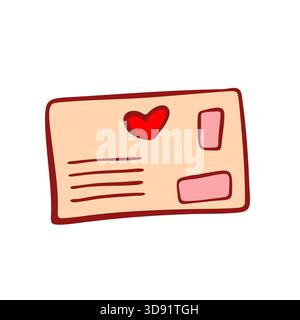 Niedliche, handgezeichnete Herzpostkarte. Flache Darstellung. Stock Vektor