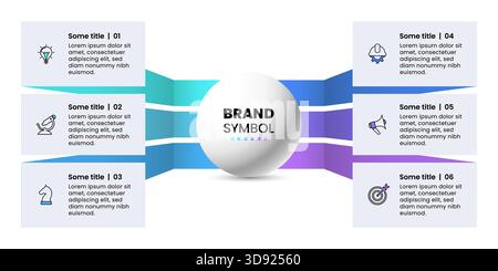 Infografik-Vorlage mit Symbolen und 6 Optionen oder Schritten. Kann für Workflow-Layout, Diagramm, Banner, webdesign verwendet werden. Vektorgrafik Stock Vektor