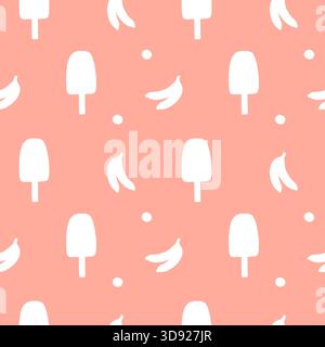 Sommer Eiscreme Hintergrund. Nahtloses Aquarellmuster mit Bananenweiß-Eiscreme. Design für Menü und Textil, Verpackung, Scrapbooking Stockfoto
