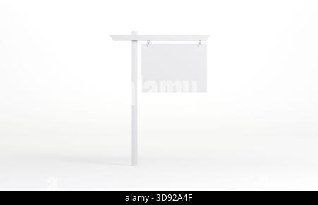 Weißes leeres hängendes Schild nach isoliertem Modell 3D-Rendering-Hintergrund. Stockfoto