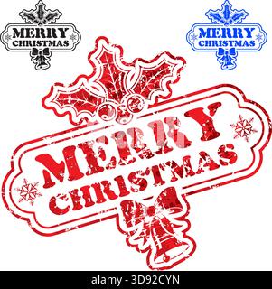 Weihnachten-Stempel mit Glocke und Schneeflocke isoliert auf weiss, Vektor-illustration Stock Vektor