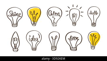Vector Light Glühlampe Doodle Icons Set Elektrische Lampe Stock Vektor