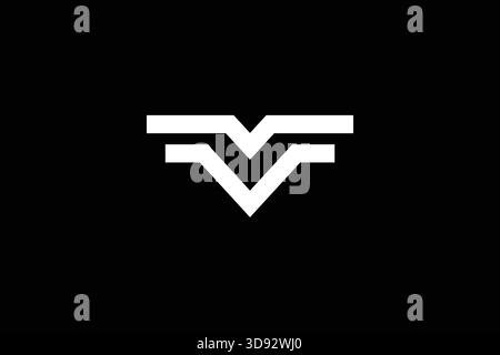 Abstraktes V-Logo mit geflügeltem oder gefiedertem Aussehen auf schwarzem Hintergrund Stock Vektor