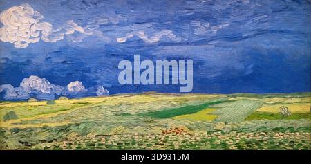 Vincent van Gogh „Wheatfield Under Thunderwolken“ 1890; Vincent van Gogh Malerei; Feldlandschaft; Postimpressionismus-Malerei aus dem 19. Jahrhundert; van Gogh Gemälde aus den 1800er Jahren; Öl auf Leinwand Stockfoto
