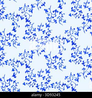 Chinoiserie im monochromen Blau- und Weißstil hinterlässt nahtlose Muster. Botanisches Wiederholungsdesign des Ingwerbehälters Stock Vektor