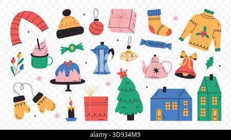 Sammlung festlicher weihnachtsdekorationen Stock Vektor