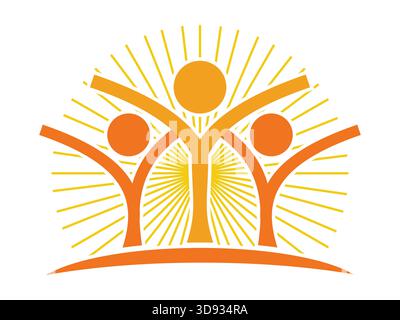 Eine helle und moderne Sun People-Ikone mit einer menschlichen Silhouette und Sonnenstrahlen, perfekt für Branding, Web-UI, Infografiken und kreative Projekte Stock Vektor