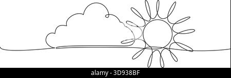 Kontinuierliche Linienzeichnung von Sonne und Wolken, Liniengrafik Vektor-Illustration Stock Vektor