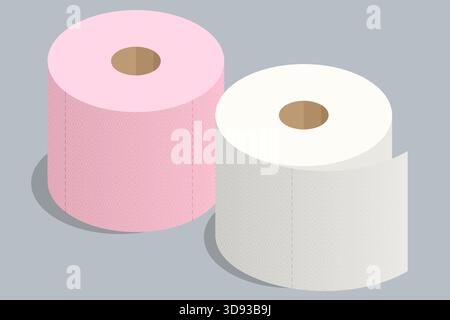 Isometrischer Satz Toilettenpapierrollen. Illustration zum Thema saubere Hygiene, geeignet für Hygiene, Badezimmerprodukte und Haushaltsversorgungskonzepte. Stock Vektor