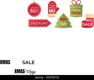 Set von festlichen Vektor-Weihnachtsförderetiketten. Sonderangebote und Rabatte. Stock Vektor