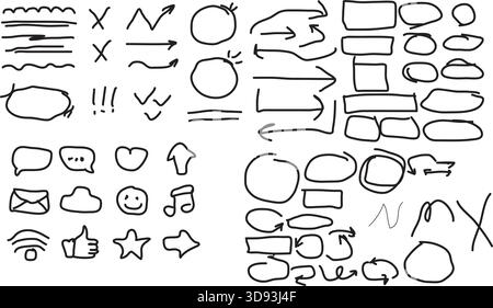 Handgezeichnete Symbole und Symbole für Präsentationen und Notizen Stock Vektor