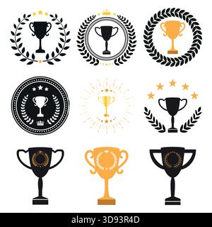 Trophäensymbole festgelegt. Illustration im Retro-Stil isoliert auf weißem Hintergrund. Stock Vektor