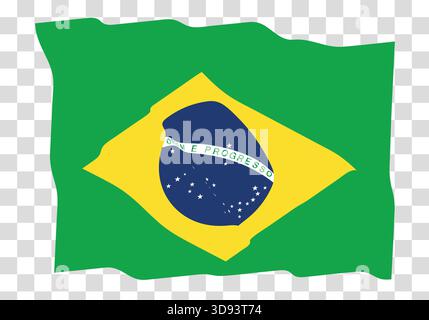 Die Flagge Brasiliens schwenkt. Brasilianisches Nationalsymbol in offiziellen Farben. Vorlagensymbol. Abstrakter Vektorhintergrund. Flattereffekt Stock Vektor