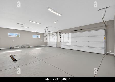 Geräumige Moderne Garage, Vielseitiger Heller Garagenplatz, Moderne Doppeltür-Garage Mit Offenem Layout Stockfoto