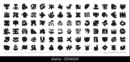 Set von Silhouetten minimalistisch bizarr abstrakt geometrisch ungewöhnliche Formen und Formen im matisse-Kunststil, handgezeichnet monochrome primitiv, großer Vektor Stock Vektor